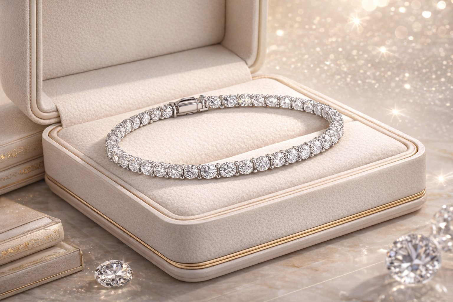 Elegant Tennis Bracelet – White Gold Simulated Diamonds
