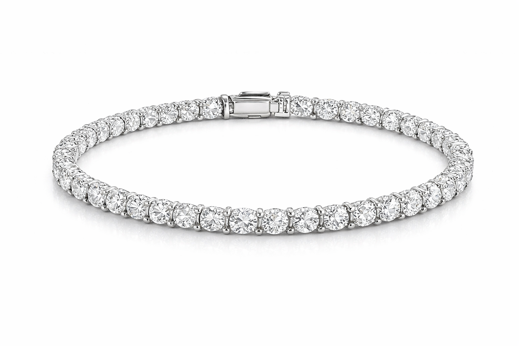 Elegant Tennis Bracelet – White Gold Simulated Diamonds